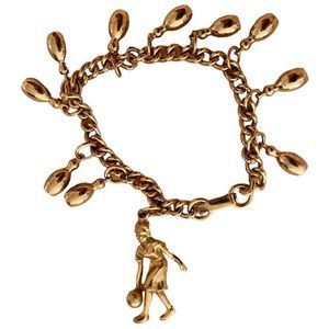 $8 or 3 for $20 Bowling Bracelet gold tone ten pins bowler vintage